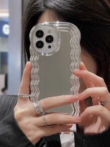 Heart Pattern Phone Case With Hand Strap - Silver - View 2