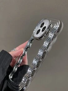 Heart Pattern Phone Case With Hand Strap - Silver - View 4