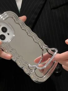 Heart Pattern Phone Case With Hand Strap - Silver - View 3