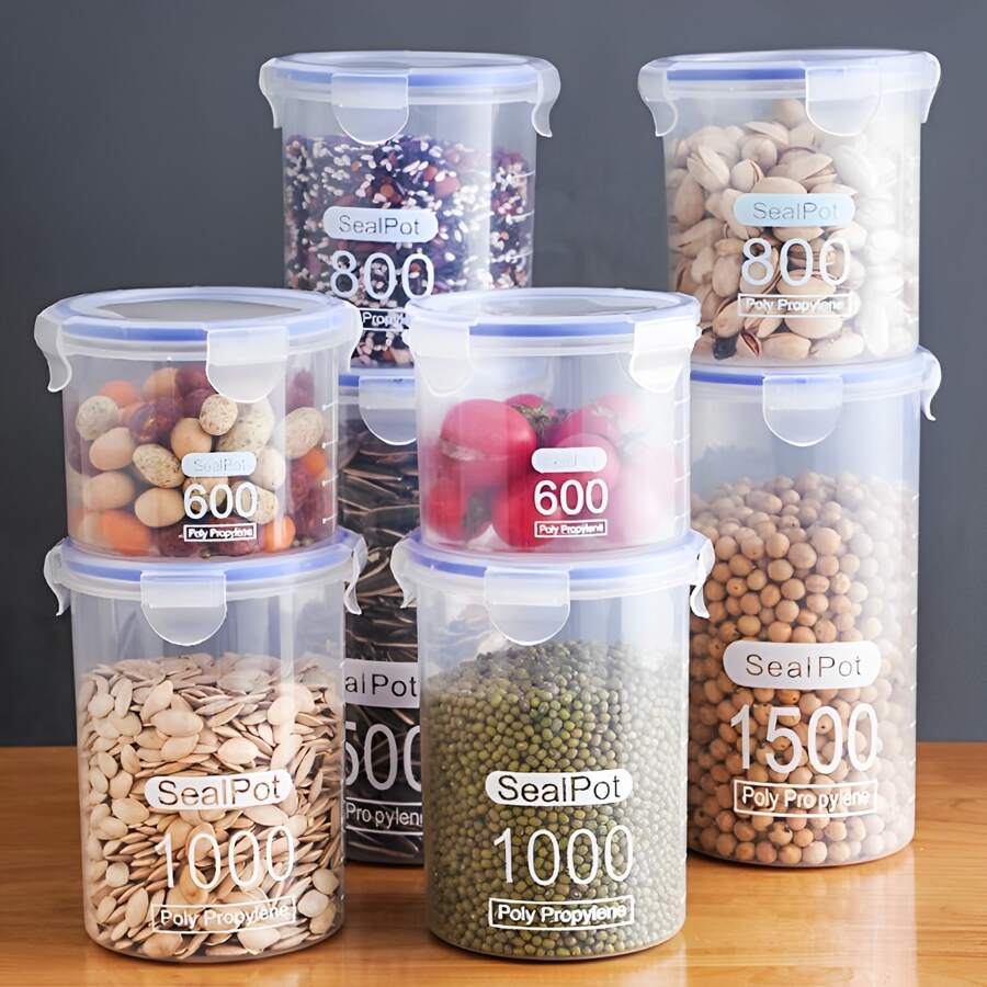 Large Food Storage Container Plastic Cylinder For Kitchen Storage Of Grains, Nuts And Other Food With Sealing Function - 1000ml - View 1