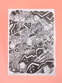 櫻花手臂紋身貼紙傳統梅花風格防水彩色臨時紋身貼適合男士 - 黑色 - 查看 3