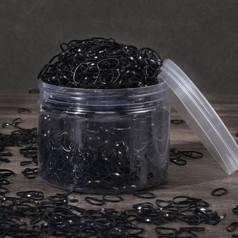 1500pcs Girls' Simple Black Mini Disposable Hair Ties In A Container, Suitable For Everyday Use - Black - View 1