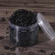 1500pcs Girls' Simple Black Mini Disposable Hair Ties In A Container, Suitable For Everyday Use - Black - View 7