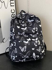Mochila de mujer de unicolor y de moda, mochila escolar clásica de gran capacidad con estampado de mariposa, mochila casual multifunción para uso diario, regalo de San Valentín - Multicolor - Ver 5