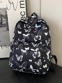 Mochila de mujer de unicolor y de moda, mochila escolar clásica de gran capacidad con estampado de mariposa, mochila casual multifunción para uso diario, regalo de San Valentín - Multicolor - Ver 6