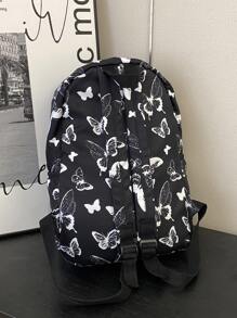 Mochila de mujer de unicolor y de moda, mochila escolar clásica de gran capacidad con estampado de mariposa, mochila casual multifunción para uso diario, regalo de San Valentín - Multicolor - Ver 7