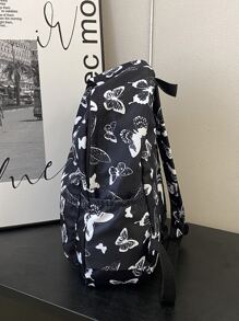 Mochila de mujer de unicolor y de moda, mochila escolar clásica de gran capacidad con estampado de mariposa, mochila casual multifunción para uso diario, regalo de San Valentín - Multicolor - Ver 2