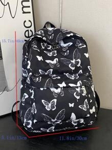 Mochila de mujer de unicolor y de moda, mochila escolar clásica de gran capacidad con estampado de mariposa, mochila casual multifunción para uso diario, regalo de San Valentín - Multicolor - Ver 4