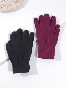 Conjunto De 2 Pares De Guantes Cálidos Con Diseño Simple Para Otoño/invierno - Negro - Ver 7