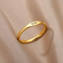 1pc Simple & Delicate Constellation Sign Ring For Women, Stainless Steel With 18k Gold Plating, Suitable For Daily Wear And Birthday Gift Giving