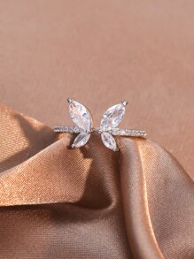 1 pezzo Anello alla moda doppio a forma di farfalla regolabile decorato con zirconia cubica per donne