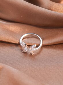 1 pezzo Anello alla moda doppio a forma di farfalla regolabile decorato con zirconia cubica per donne
