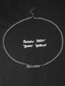 1pc Stainless Steel English First Name Last Name Men's Pendant Necklace Suitable For Party Wearing Couple Commemorative Gift - Silver - View 5