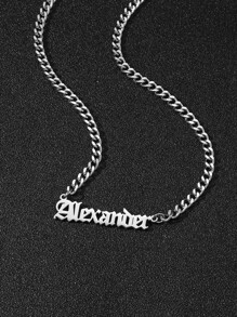 1pc Stainless Steel English First Name Last Name Men's Pendant Necklace Suitable For Party Wearing Couple Commemorative Gift - Silver - View 2