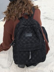 时尚高中/大学/初中学生背包，大容量，多功能，风格简约，多种颜色可供选择学校背包，书包，大背包，学校背包，返校包，返校背包，大容量，便携，轻便，适合少女女大学生，非常适合返校、开学第一天、初中、高中、大学 - 黑色 - 查看 4