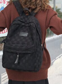 时尚高中/大学/初中学生背包，大容量，多功能，风格简约，多种颜色可供选择学校背包，书包，大背包，学校背包，返校包，返校背包，大容量，便携，轻便，适合少女女大学生，非常适合返校、开学第一天、初中、高中、大学 - 黑色 - 查看 3