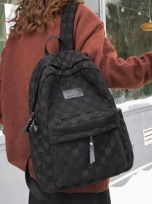 时尚高中/大学/初中学生背包，大容量，多功能，风格简约，多种颜色可供选择学校背包，书包，大背包，学校背包，返校包，返校背包，大容量，便携，轻便，适合少女女大学生，非常适合返校、开学第一天、初中、高中、大学 - 黑色 - 查看 1