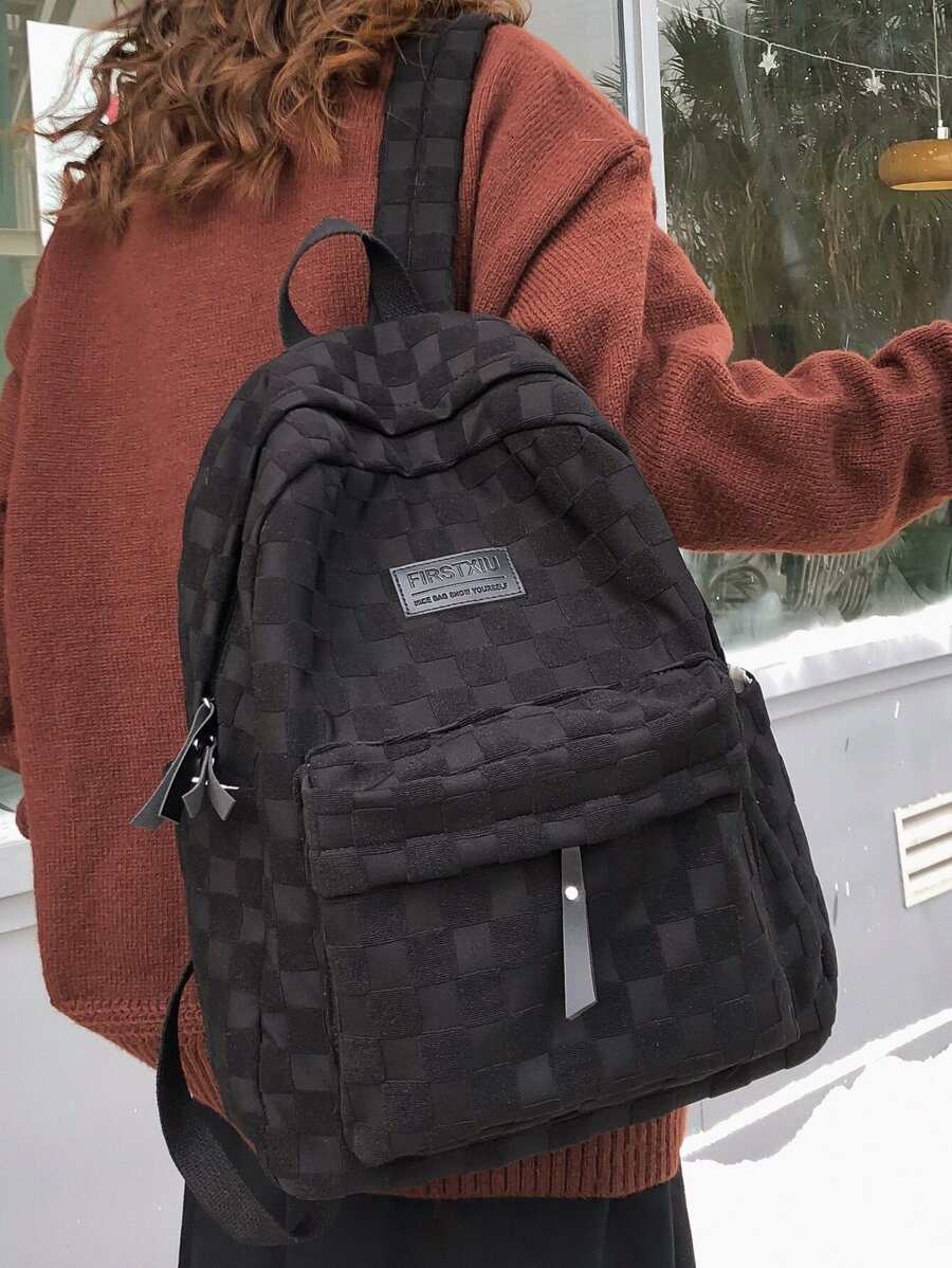 时尚高中/大学/初中学生背包，大容量，多功能，风格简约，多种颜色可供选择学校背包，书包，大背包，学校背包，返校包，返校背包，大容量，便携，轻便，适合少女女大学生，非常适合返校、开学第一天、初中、高中、大学 - 黑色 - 查看 1