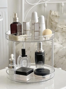 1入組雙層360°旋轉大容量透明書桌化妝品收納架 - 無色 - 查看 3