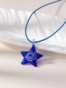 1pc Handmade Swirl Glass Star Pendant Cord Necklace For Women - Summer Jewelry (Shape And Color Are Random)