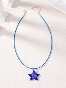 1pc Handmade Swirl Glass Star Pendant Cord Necklace For Women - Summer Jewelry (Shape And Color Are Random)