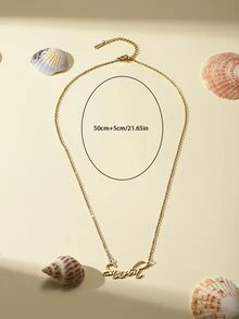1入組簡約風和時髦個性化字體女性姓名吊墜項鍊 - 金黃色 - 查看 3