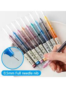 12 Color Student School Office Stationery Fine Nib Gel Pen Big Ink Capacity Ballpoint Pen Straight Liquid Rollerball Pen - Army Green - View 2