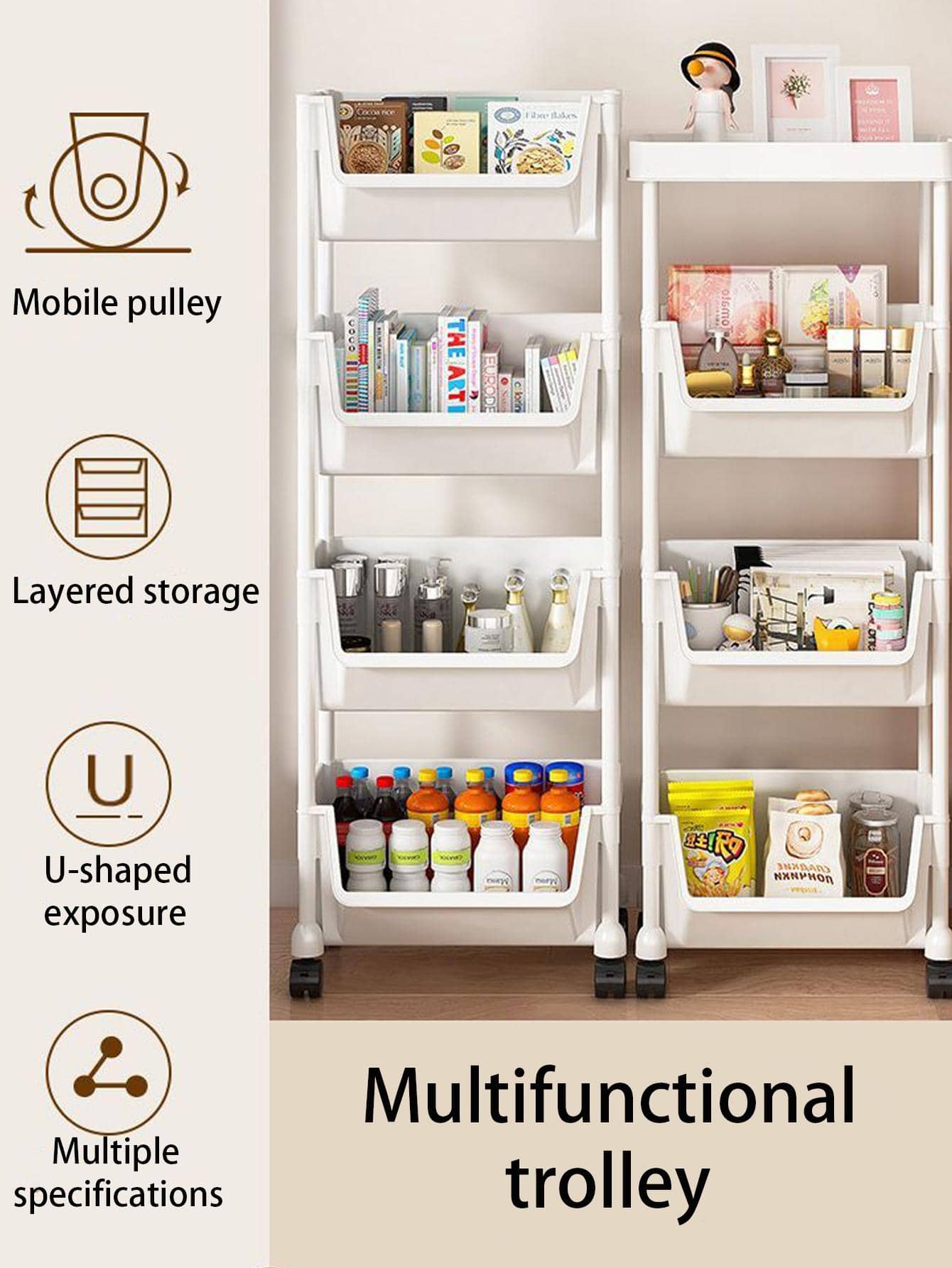 1 Set 4 Layers Storage With Lid And Hooks, Color White, Pink And Gray