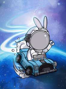 Bloques de construcción de astronauta, modelo de ensamblaje de dibujos animados, conductor de entrega, repartidor volador, juguete intelectual, regalo de decoración de cumpleaños - Azul - Ver 3