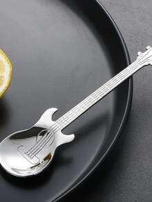1pc Creative Stainless Steel Guitar Shaped Spoon For Coffee, Tea, Dessert, Ice Cream, Party Gift, Kitchen Gadget School Supplies,Back To School - Silver - View 2