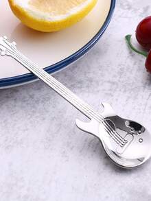 1pc Creative Stainless Steel Guitar Shaped Spoon For Coffee, Tea, Dessert, Ice Cream, Party Gift, Kitchen Gadget School Supplies,Back To School - Silver - View 3