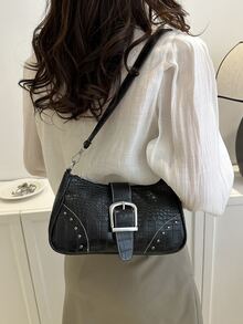 2023 New Arrival Stylish Rivet Underarm Bag With Uncommon Design - Black - View 3