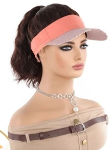 Synthetic Brown Natural Curly Hair Ponytail Extension Wig Straight Travel Beach Shade Pink Baseball Cap All-In-One Easy To Wear Hat Wig - Dark Brown - View 2