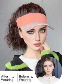Synthetic Brown Natural Curly Hair Ponytail Extension Wig Straight Travel Beach Shade Pink Baseball Cap All-In-One Easy To Wear Hat Wig - Dark Brown - View 6
