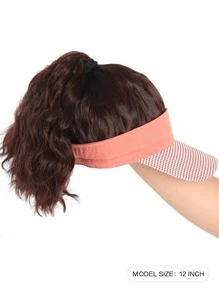 Synthetic Brown Natural Curly Hair Ponytail Extension Wig Straight Travel Beach Shade Pink Baseball Cap All-In-One Easy To Wear Hat Wig - Dark Brown - View 8