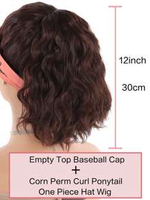 Synthetic Brown Natural Curly Hair Ponytail Extension Wig Straight Travel Beach Shade Pink Baseball Cap All-In-One Easy To Wear Hat Wig - Dark Brown - View 7