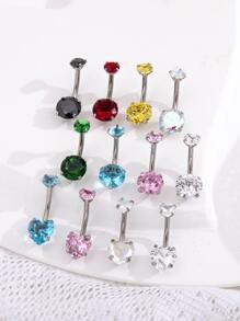 1入組不銹鋼時尚彩色心形方晶鋯石臍環合適的適用於女士們日常穿著 - 淺藍色 - 查看 6