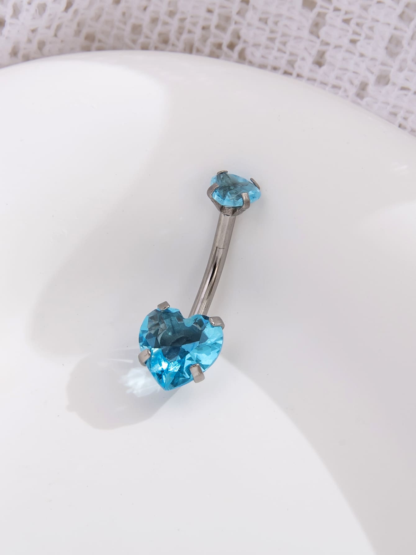 1入組不銹鋼時尚彩色心形方晶鋯石臍環合適的適用於女士們日常穿著 - 淺藍色 - 查看 1
