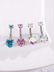 1入組不銹鋼時尚彩色心形方晶鋯石臍環合適的適用於女士們日常穿著 - 淺藍色 - 查看 7