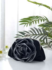 Flower Shaped Fashionable Clutch Bag - Black - View 2