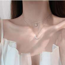 多層次項鍊鏈條適合女士女孩-星星和月亮頸鏈項鍊新月吊墜項鍊首飾類 - 銀色 - 查看 2