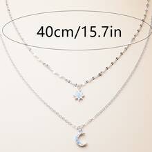 多層次項鍊鏈條適合女士女孩-星星和月亮頸鏈項鍊新月吊墜項鍊首飾類 - 銀色 - 查看 4