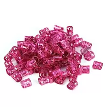 100入組編織珠金屬袖口，新款彩色辮子珠子髮辮環夾辮子，戒指袖口髮飾編織花絲管髮飾品（玫瑰紅色）