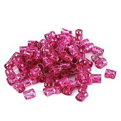 100入組編織珠金屬袖口，新款彩色辮子珠子髮辮環夾辮子，戒指袖口髮飾編織花絲管髮飾品（玫瑰紅色）