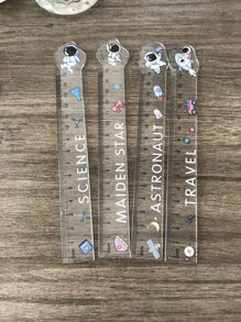 4pcs Cartoon Astronaut Design Ruler For Learning Back To School