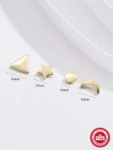 4入組925純銀多尺寸水潤光澤Love心套裝耳環耳釘中性日常首飾類 - 金色 - 查看 3