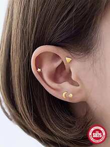 4入組925純銀多尺寸水潤光澤Love心套裝耳環耳釘中性日常首飾類 - 金色 - 查看 1