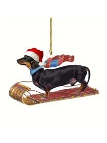 1入組聖誕裝飾用品吊墜臘腸犬聖誕老人創意貓咪車懸掛吊墜家庭聖誕樹裝飾用品 - 黑色 - 查看 9