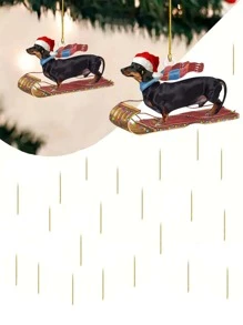 1入組聖誕裝飾用品吊墜臘腸犬聖誕老人創意貓咪車懸掛吊墜家庭聖誕樹裝飾用品 - 黑色 - 查看 8