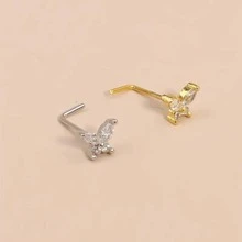 Utnsnyy Studs De Nez En Forme De L, Vis En Forme De Papillon Anneaux De Nez Pour Percer Le Nez Pour Les Femmes Et Les Hommes - Argent - Voir 3